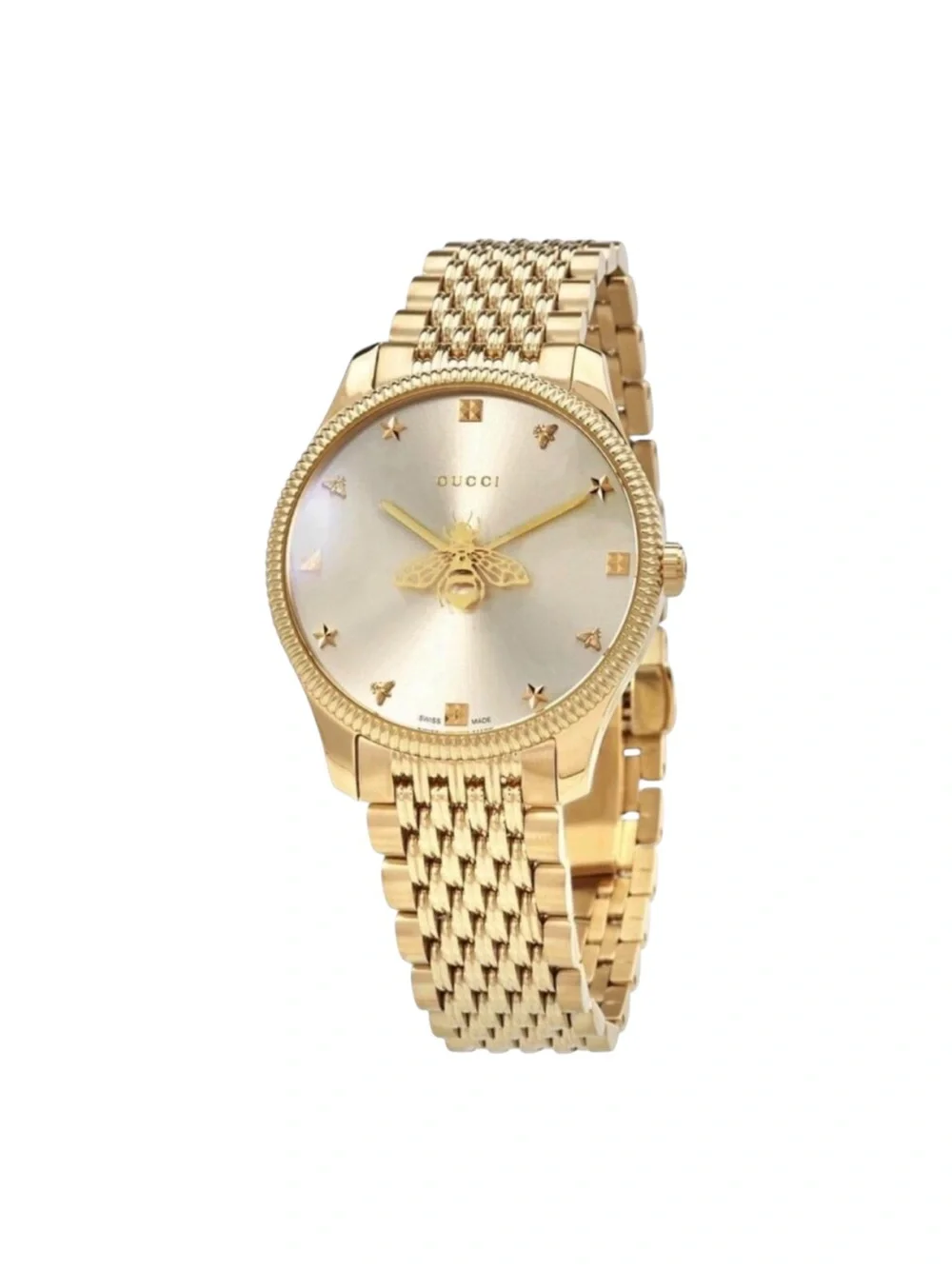 GUCCI G-Timeless Gold Steel Bee Star Dial Ladies Watch NWT YA1264155 Full Set